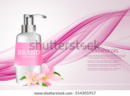 Shower Gel Bottle Template for Ads or Magazine Background. 3D Realistic Vector Iillustration. EPS10. Shower Gel Bottle Template for Ads or Magazine Background. 3D Realistic Vector Iillustration. EPS10.
