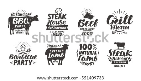 BBQ, barbecue, meat labels. Collection elements for menu design restaurant or cafe. Vector illustration BBQ, barbecue, meat labels. Collection elements for menu design restaurant or cafe. Vector illustration