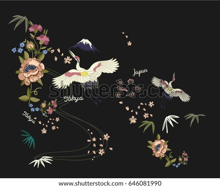asian birds and flowers illustration asian birds and flowers illustration