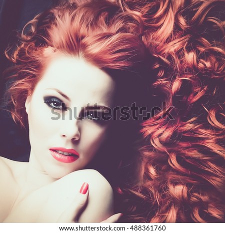 stock photo beautiful young woman with red hair vintage style 488361760