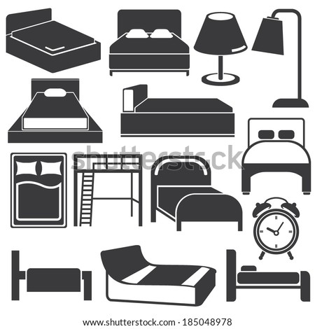 bed icons set, bed room collections - stock vector