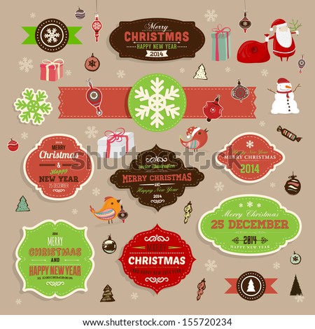 Christmas decoration collection | Set of frames and vintage labels ...