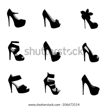 Set Vector Heeled Shoes Silhouette Stock Vector 106428308 - Shutterstock