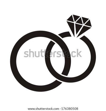 Vector black wedding rings icon on white background - stock vector