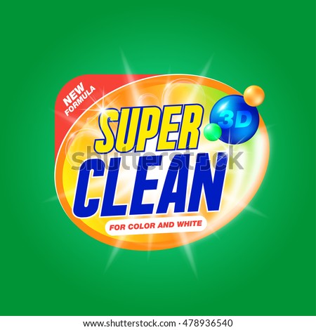Super clean. Template for laundry detergent. Package design for Washing Powder & Liquid Detergents. Stock vector Super clean. Template for laundry detergent. Package design for Washing Powder & Liquid Detergents. Stock vector