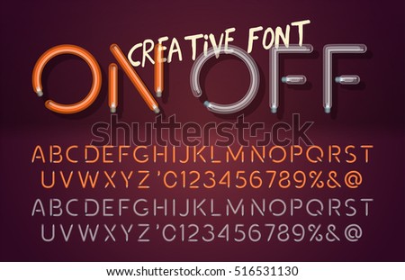 Creative realistic lamps font. Light Bulb Text Effect. Vector light bulb lamp alphabet, isolated on vinous background. Vector illustration Creative realistic lamps font. Light Bulb Text Effect. Vector light bulb lamp alphabet, isolated on vinous background. Vector illustration