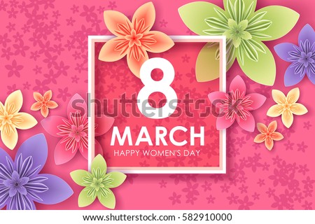 8 March holiday. Origami Greeting card with paper Flowers. International Happy Women's Day. Vector eps10 8 March holiday. Origami Greeting card with paper Flowers. International Happy Women's Day. Vector eps10