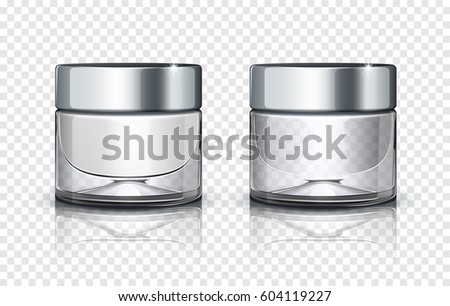 Glass cosmetic jar with silver lid isolated on transparent background. Vector illustration Glass cosmetic jar with silver lid isolated on transparent background. Vector illustration