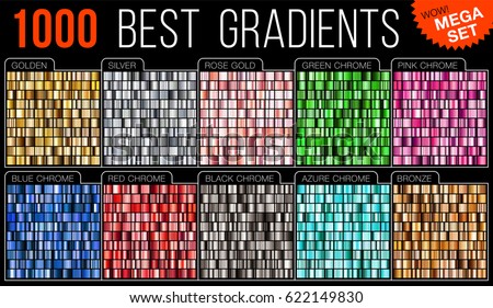 Vector mega set of gradients. Big collection colorful metallic gradient illustration. Gold, silver, blue, red, pink, green, azure, bronze. Vector mega set of gradients. Big collection colorful metallic gradient illustration. Gold, silver, blue, red, pink, green, azure, bronze.