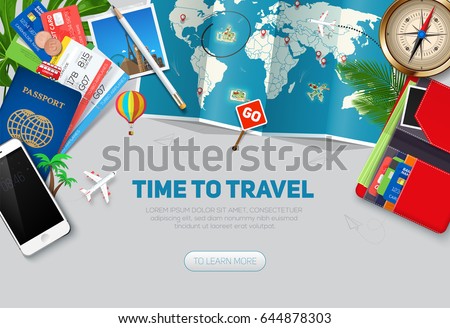 Travel concept, ready for Summer. Travel and tourism background. Top view. Concept website template. Travel concept, ready for Summer. Travel and tourism background. Top view. Concept website template.
