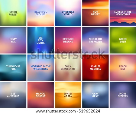 BIG set of 20 square blurred nature backgrounds. With various quotes. Sunset and sunrise sea blurred background BIG set of 20 square blurred nature backgrounds. With various quotes. Sunset and sunrise sea blurred background