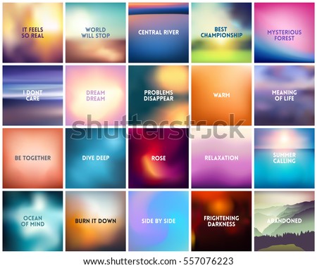 BIG set of 20 square blurred nature backgrounds. With various quotes. Sunset and sunrise sea blurred background BIG set of 20 square blurred nature backgrounds. With various quotes. Sunset and sunrise sea blurred background
