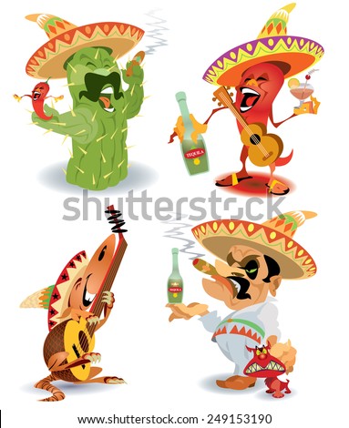 Playful Mexican cartoon characters - stock vector