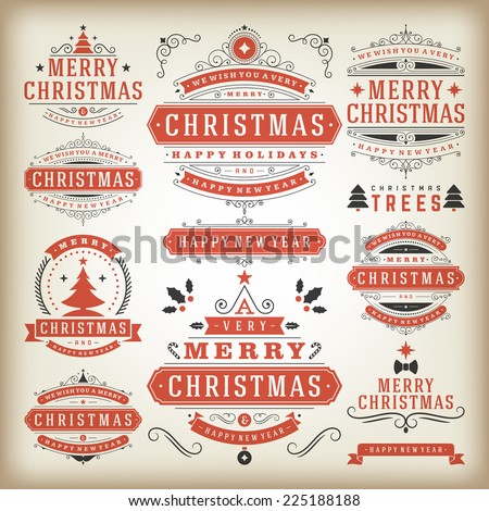 Christmas decoration vector design elements. Merry Christmas and happy ...