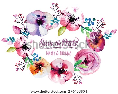 Save+the+Date+Clip+Art card with watercolor elements. Wedding collection. Save the date ...