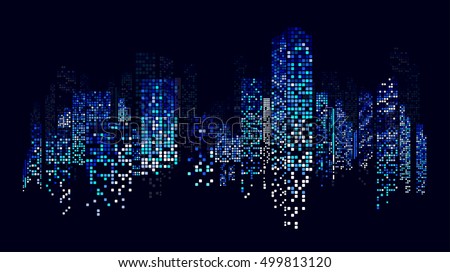 Vector Design - EPS10 Building and City Illustration at night, City scene on night time, Night cityscape blue pattern on black background Vector Design - EPS10 Building and City Illustration at night, City scene on night time, Night cityscape blue pattern on black background
