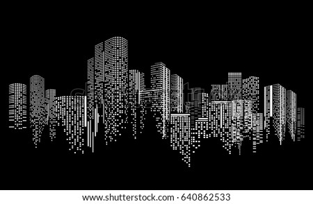 City scene on night time. City night on black background. City scene on night time. City night on black background.