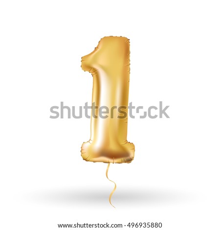 Golden number one 1 first metallic balloon. Party decoration golden balloons. Anniversary sign for happy holiday, celebration, birthday, carnival, new year. Metallic design balloon. Golden number one 1 first metallic balloon. Party decoration golden balloons. Anniversary sign for happy holiday, celebration, birthday, carnival, new year. Metallic design balloon.