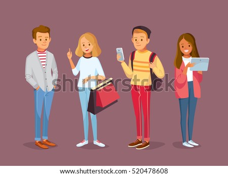 Young style people with gadgets and shopping bags Young style people with gadgets and shopping bags