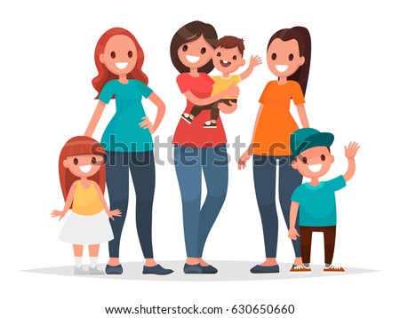 Group of mothers with their children. Mother's Day. Vector illustration in a flat style Group of mothers with their children. Mother's Day. Vector illustration in a flat style