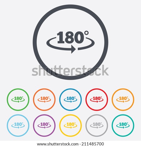 Angle 180 degrees sign icon. Geometry math symbol. Round circle buttons