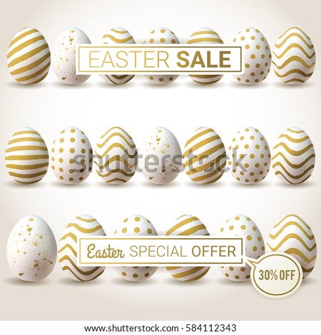 Easter SALE vector banners. Minimalistic vector template design with golden eggs. Easter special offer. Easter SALE vector banners. Minimalistic vector template design with golden eggs. Easter special offer.
