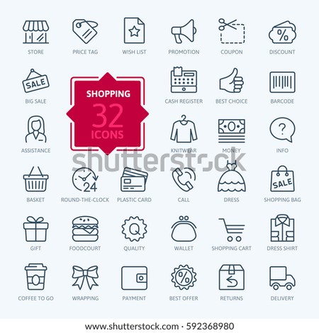 Shopping malls, retail - outline web icon collection, vector, thin line icons collection Shopping malls, retail - outline web icon collection, vector, thin line icons collection