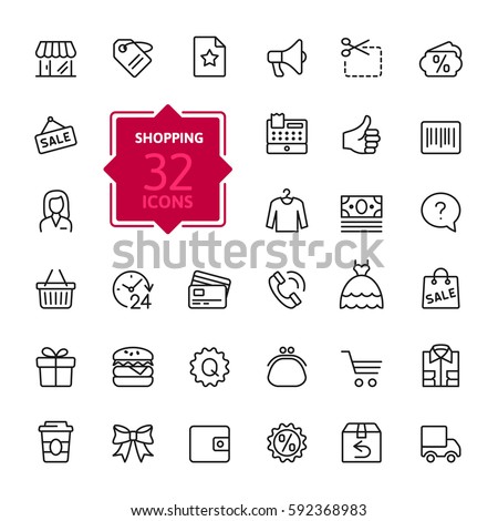 Shopping malls, retail - outline web icon collection, vector, thin line icons collection Shopping malls, retail - outline web icon collection, vector, thin line icons collection