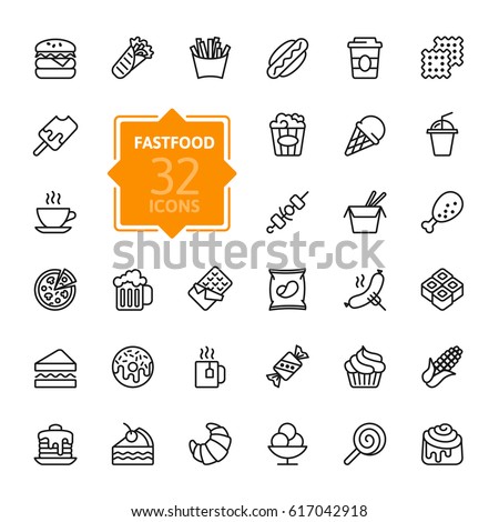 Fastfood, Food court - outline web icon set, vector, thin line icons collection Fastfood, Food court - outline web icon set, vector, thin line icons collection