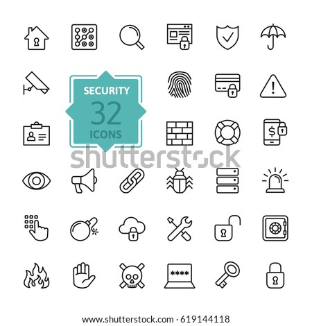 Security - outline web icon set, vector, thin line icons collection Security - outline web icon set, vector, thin line icons collection