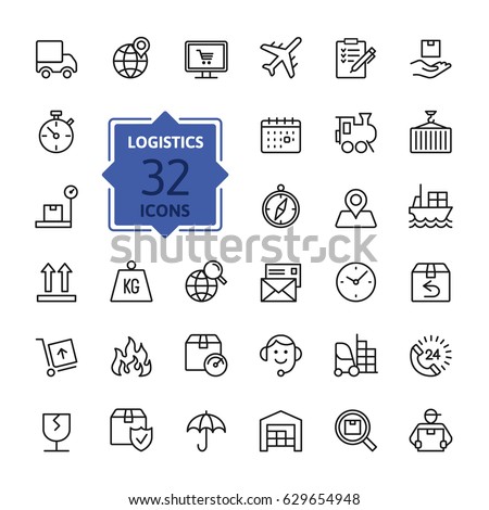 Logistics, delivery, transportation - outline web icon set, vector, thin line icons collection Logistics, delivery, transportation - outline web icon set, vector, thin line icons collection