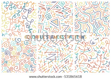 Collection of colorful children hand drawn seamless patterns. Collection of colorful children hand drawn seamless patterns.