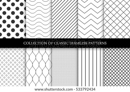 Collection of seamless geometric minimalistic patterns. Collection of seamless geometric minimalistic patterns.
