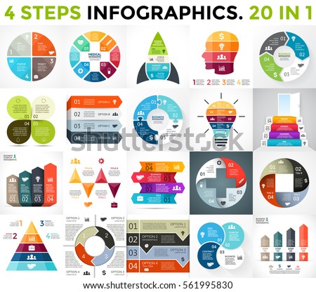 Vector circle infographics. Business diagrams, arrows graphs, startup presentation, chart. Infographic option with 4 part, step, process. Human brain education, idea light bulb, medicine plus, pyramid Vector circle infographics. Business diagrams, arrows graphs, startup presentation, chart. Infographic option with 4 part, step, process. Human brain education, idea light bulb, medicine plus, pyramid