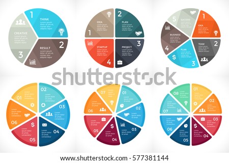 Vector circle arrows infographic, cycle diagram, graph, presentation pie chart. Business concept with 3, 4, 5, 6, 7, 8 options, parts, steps, processes. Infographics clean templates. Vector circle arrows infographic, cycle diagram, graph, presentation pie chart. Business concept with 3, 4, 5, 6, 7, 8 options, parts, steps, processes. Infographics clean templates.