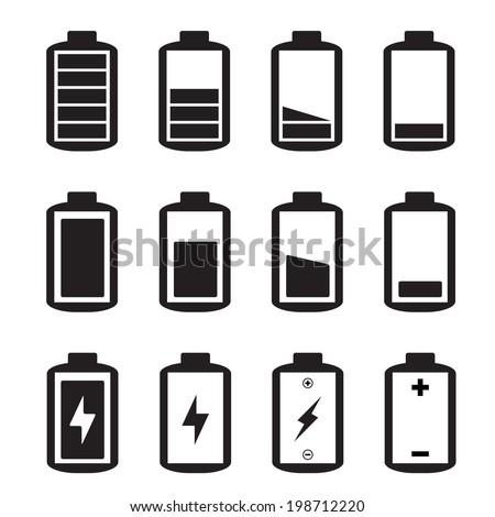 Simple illustrated battery icon with charge level - stock vector