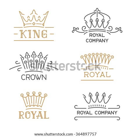 Crown logo set. Luxury crown in trendy line style. Vector illustration for hotel, restaurant, boutique, invitation, jewellery, etc. - stock vector Crown logo set. Luxury crown in trendy line style. Vector illustration for hotel, restaurant, boutique, invitation, jewellery, etc. - stock vector