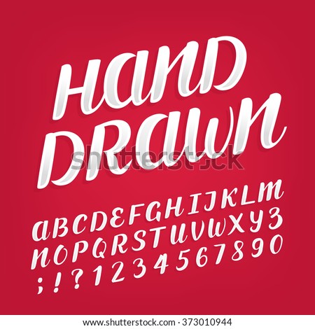 Hand drawn alphabet vector font. Brush script lettering and numbers for labels, headlines, posters etc. - stock vector Hand drawn alphabet vector font. Brush script lettering and numbers for labels, headlines, posters etc. - stock vector