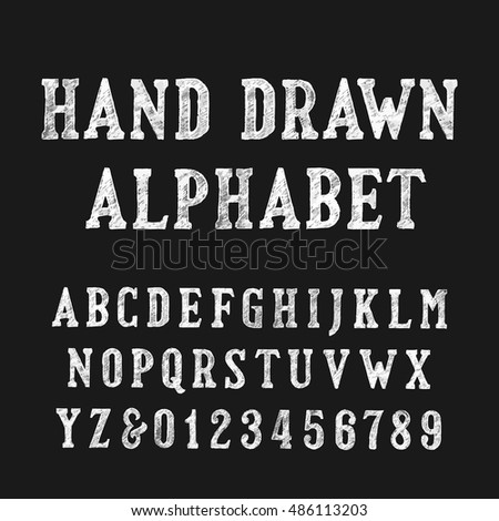 Hand drawn alphabet font. Distressed vintage letters and numbers on a dark background. Retro vector typeface for your design. Hand drawn alphabet font. Distressed vintage letters and numbers on a dark background. Retro vector typeface for your design.