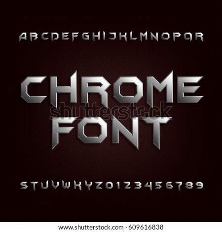 Chrome alphabet font. Metallic effect letters and numbers. Stock vector typeface for your design. Chrome alphabet font. Metallic effect letters and numbers. Stock vector typeface for your design.