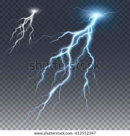 Lightning and thunder bolt, glow and sparkle effect, vector art and illustration. Lightning and thunder bolt, glow and sparkle effect, vector art and illustration.