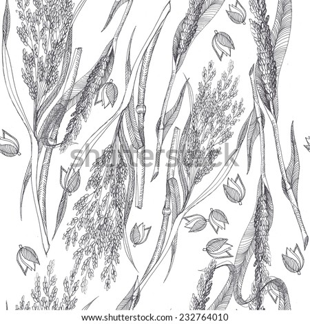 Vector Vintage Seamless Pattern Handdrawn Feathers Stock Vector