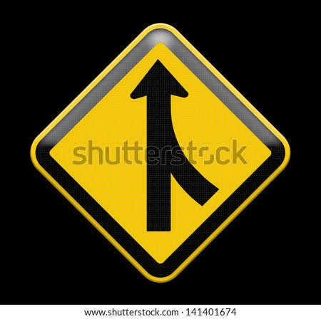 Lanes Merging right Sign , Part of a series. - stock photo