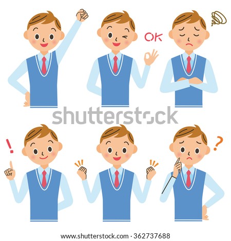 Junior high school boy, high school student pose set - stock vector