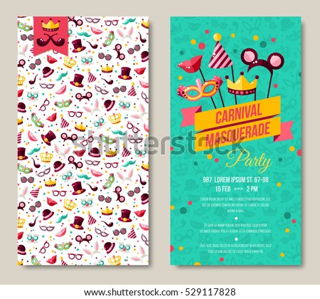 Carnival two sides poster, flyer or invitation design. Vector illustration. Funfair funny tickets design with pattern and emblem. Place for your text message. Carnival two sides poster, flyer or invitation design. Vector illustration. Funfair funny tickets design with pattern and emblem. Place for your text message.