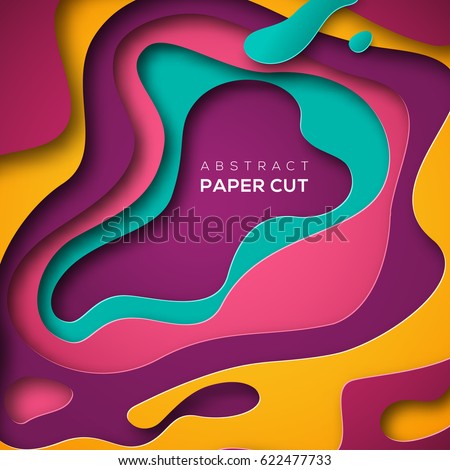 3D abstract background with paper cut shapes. Vector design layout for business presentations, flyers, posters and invitations. Colorful carving art - blue, yellow and violet 3D abstract background with paper cut shapes. Vector design layout for business presentations, flyers, posters and invitations. Colorful carving art - blue, yellow and violet