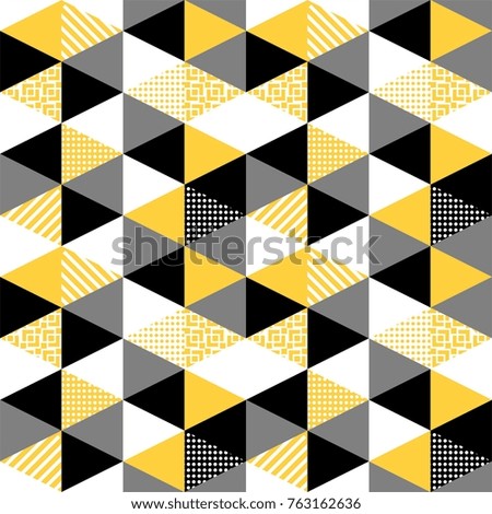 Memphis trendy seamless pattern with geometric shapes in yellow and black. Abstract 1980-90 styles. Geometric hipster poster textile background. Vector illustration stock vector.