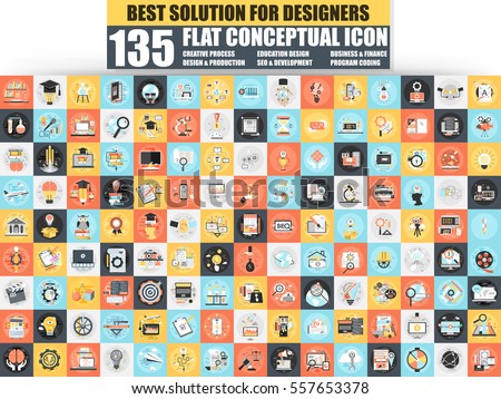 Set of flat icons concept for creative process, online education, seo optimization, banking and e-commerce, business and finance, web development. Pictogram pack. Website and mobile site and apps. Set of flat icons concept for creative process, online education, seo optimization, banking and e-commerce, business and finance, web development. Pictogram pack. Website and mobile site and apps.