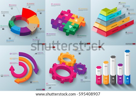 Set of 3d paper infographic elements data visualization vector design template. Business concept steps or processes, workflow, diagram, hexagon, box, pyramid, gear, marketing icons, info graphics. Set of 3d paper infographic elements data visualization vector design template. Business concept steps or processes, workflow, diagram, hexagon, box, pyramid, gear, marketing icons, info graphics.