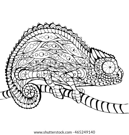 Handdrawn Chameleon Doodle Style Tattoo Print Stock Vector 405598624